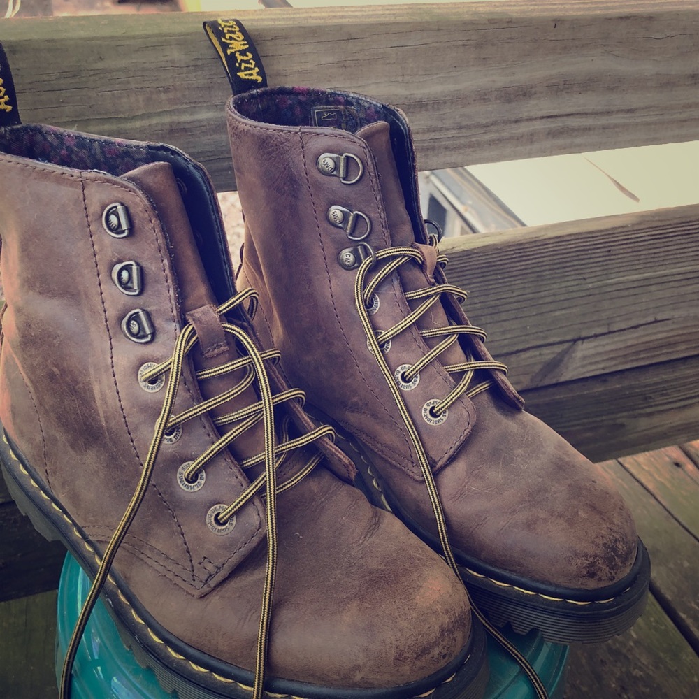 Brown DOC MARTENS with floral print inside